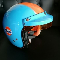 Casque jet + visière GULF bleu orange Pin Up