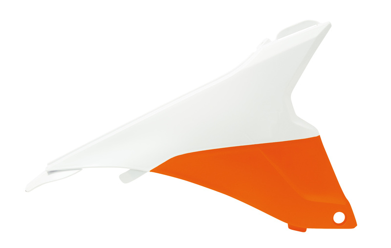 Cache boite à air gauche RACETECH orange/blanc KTM SX85 