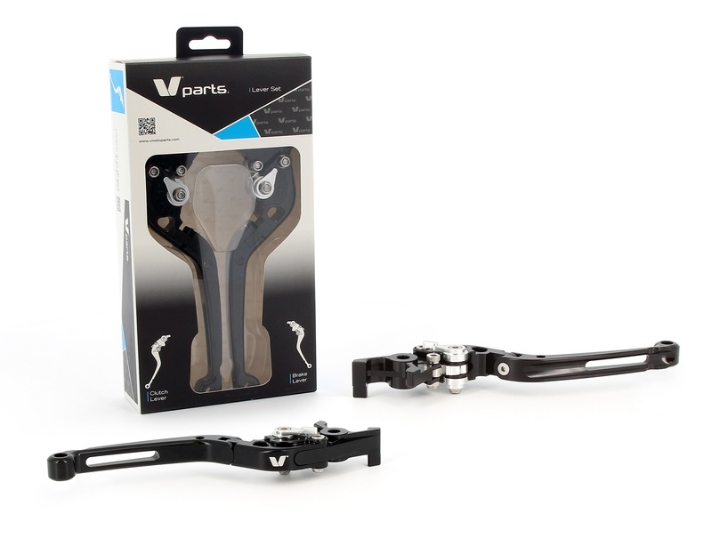 Leviers V PARTS repliables 177mm taillé masse noir/visserie alu avec adaptateurs par paire BMW 