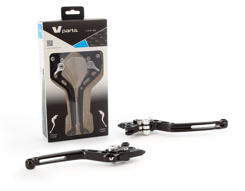 Leviers V PARTS standard 175mm taillé masse noir/visserie alu avec adaptateurs par paire KTM 