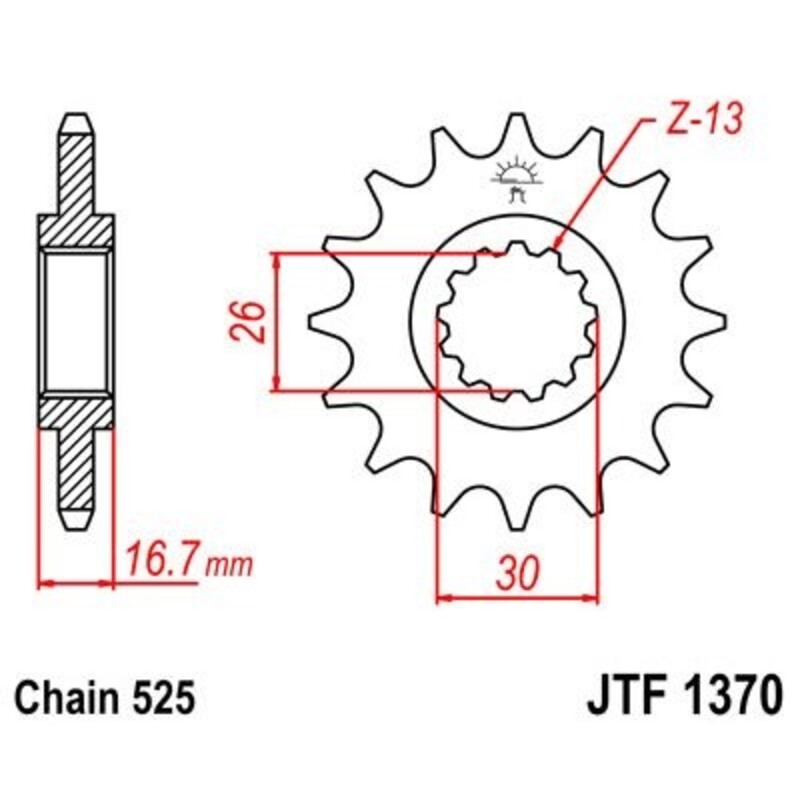 Pignon JT SPROCKETS acier anti-bruit 1370 - 525 