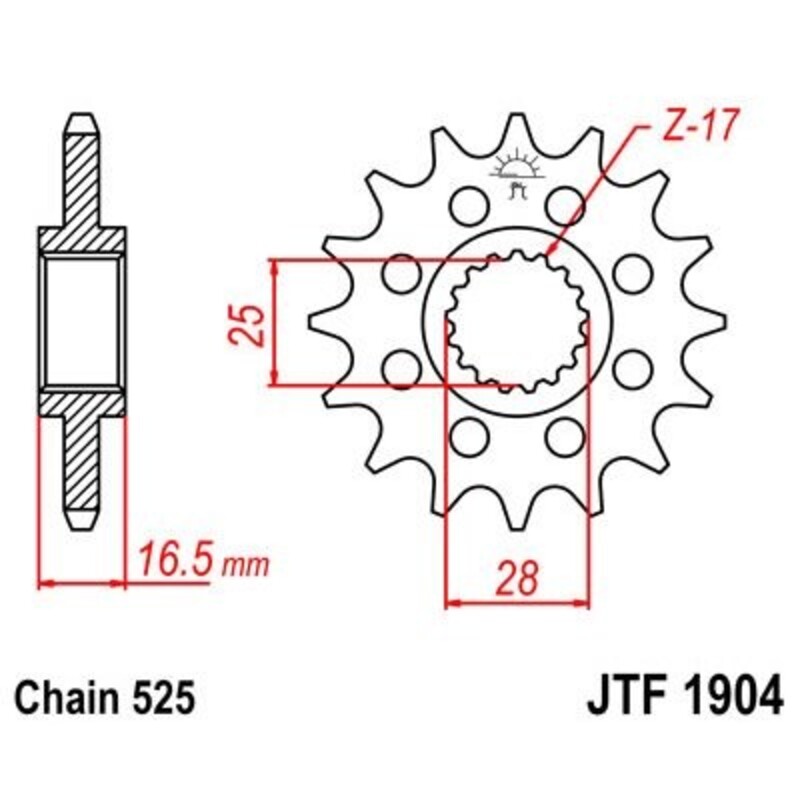 Pignon JT SPROCKETS acier anti-bruit 1904 - 525 