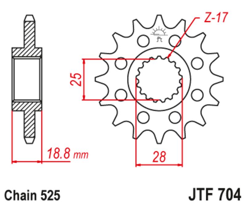 Pignon JT SPROCKETS acier anti-bruit 704 - 525 