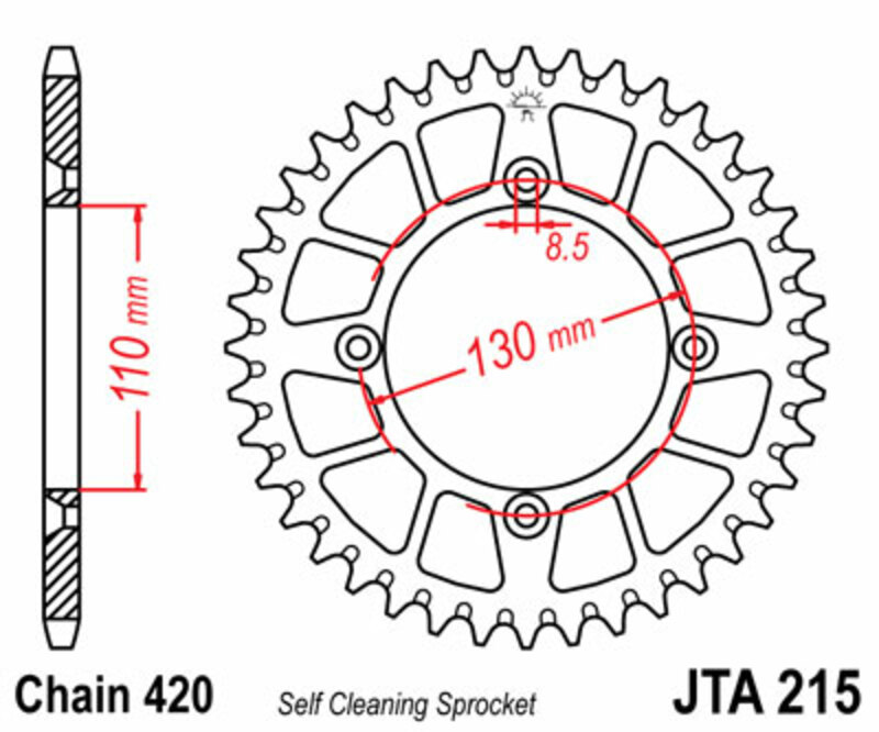 Couronne JT SPROCKETS aluminium Ultra-Light anti-boue 215 - 420 