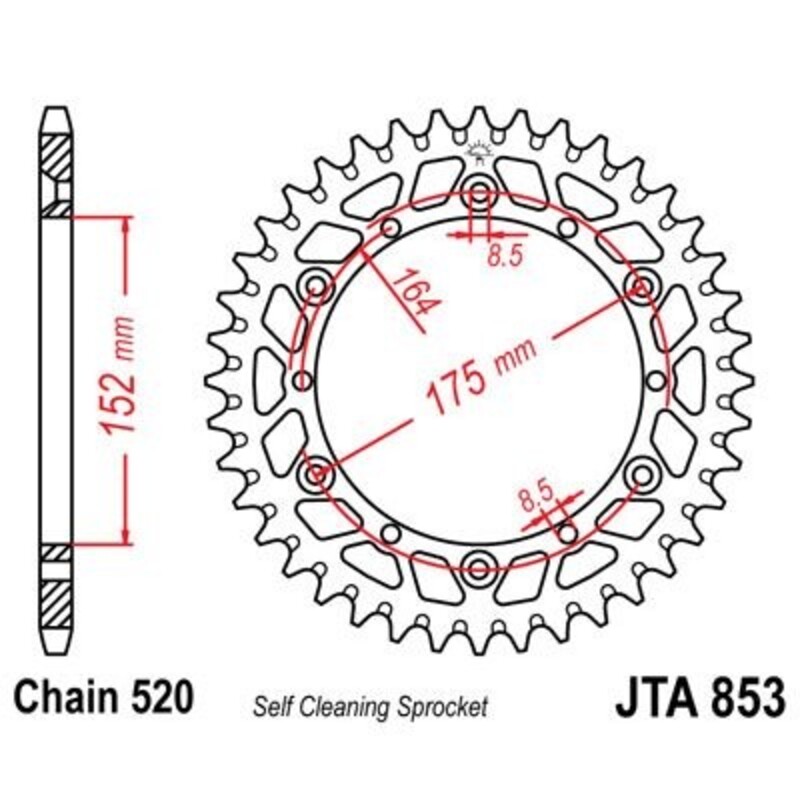 Couronne JT SPROCKETS aluminium Ultra-Light anti-boue 853 - 520 