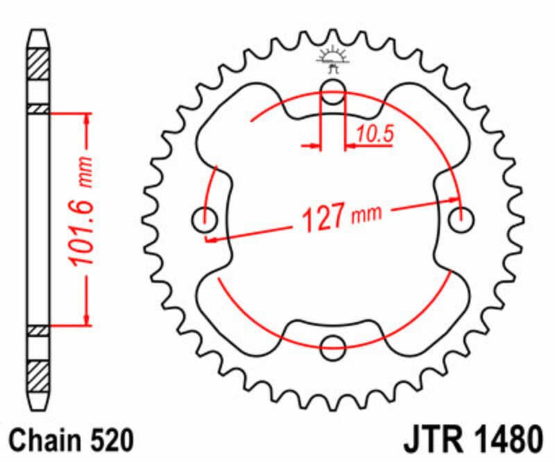 Couronne JT SPROCKETS acier standard 1480 - 520 