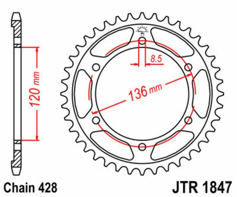 Couronne JT SPROCKETS acier standard 1847 - 428 