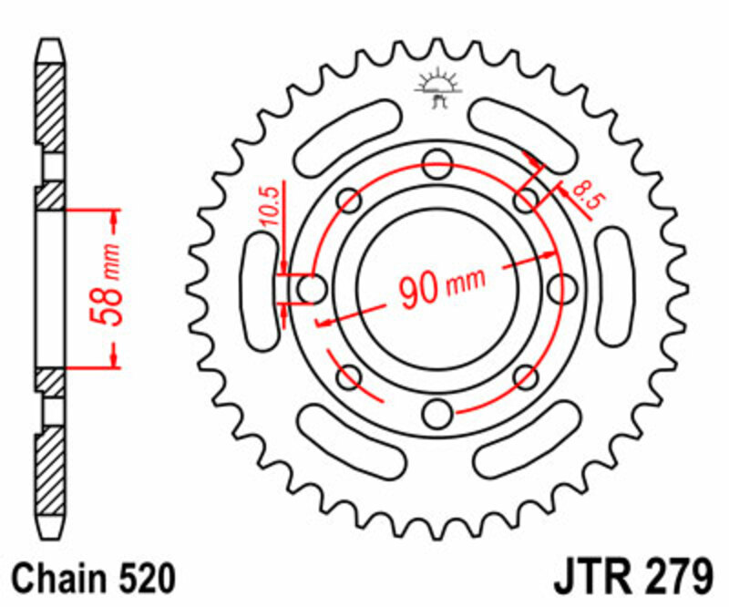 Couronne JT SPROCKETS acier standard 279 - 520 