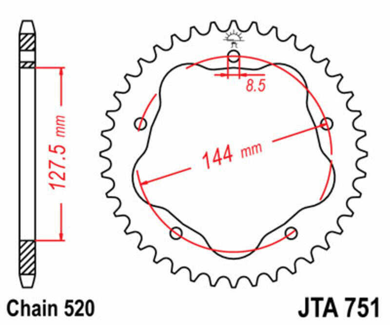 Couronne JT SPROCKETS acier standard 751 - 520 - Nécessite un porte couronne JT SPROCKETS 