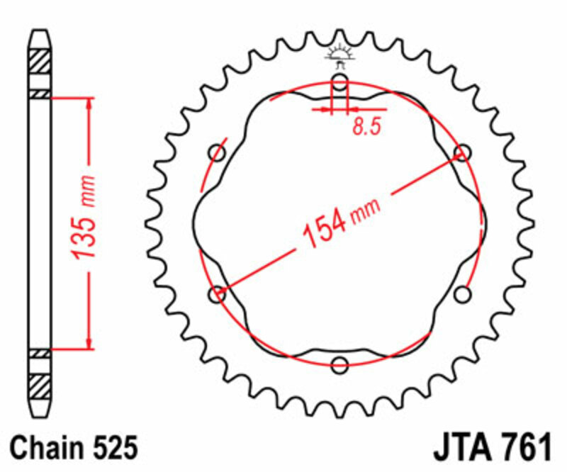 Couronne JT SPROCKETS acier standard 761 - 525 - Nécessite un porte couronne JT SPROCKETS 