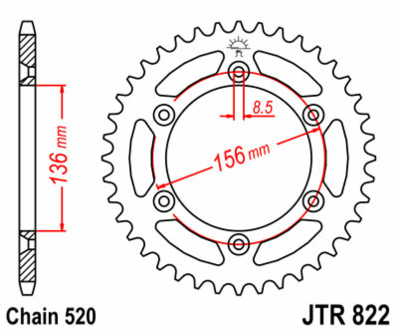 Couronne JT SPROCKETS acier standard 822 - 520 