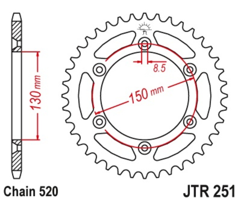 Couronne JT SPROCKETS acier anti-boue 251 - 520 