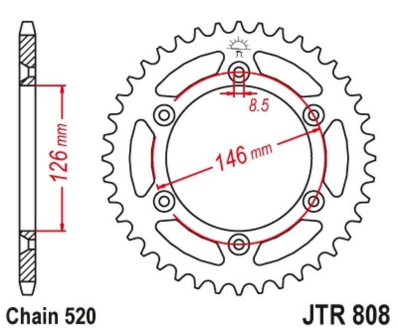 Couronne JT SPROCKETS acier anti-boue 808 - 520 
