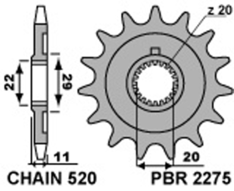 Pignon PBR acier standard 2275 - 520 