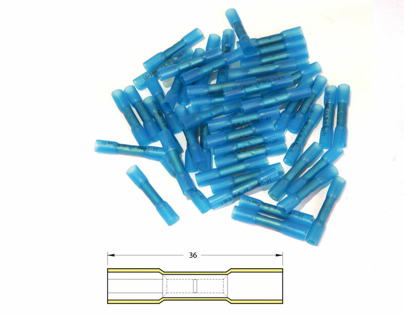 Bout à bout à sertir thermo-rétractable BIHR Ø1,5/2,5mm² - 50pcs transparent bleu 