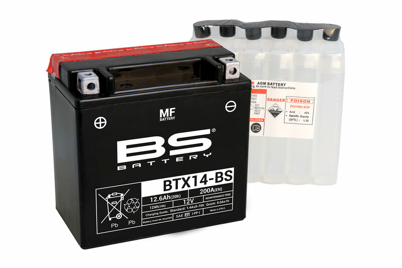 Batterie BS BATTERY sans entretien avec pack acide - BTX14-BS 