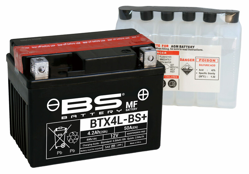 Batterie BS BATTERY sans entretien avec pack acide - BTX4L-BS+ 