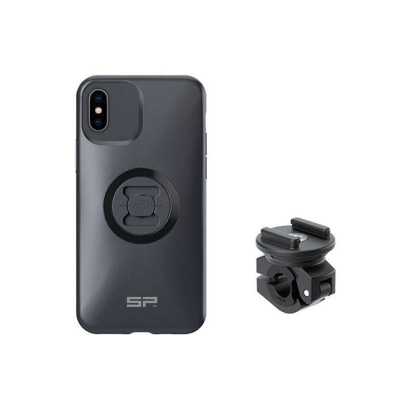 Pack complet SP-CONNECT Moto Bundle fixé sur rétroviseur iPhone X/XS/11Pro 