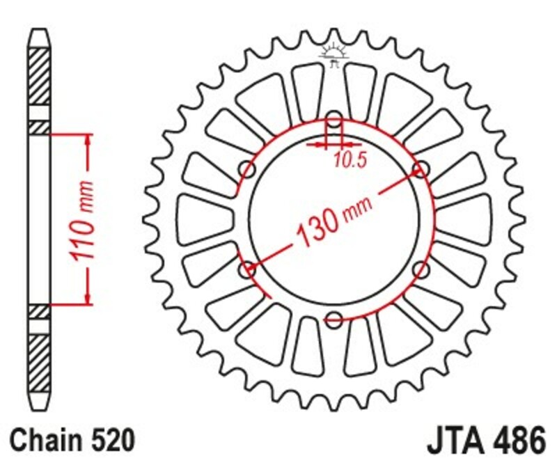Couronne JT SPROCKETS aluminium ultra-light 486 - 520 