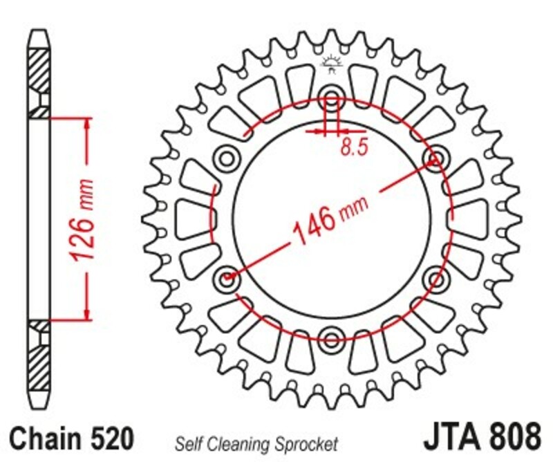 Couronne JT SPROCKETS aluminium ultra-light anti-boue 808 - 520 