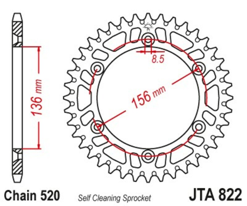 Couronne JT SPROCKETS aluminium ultra-light anti-boue 822 - 520 