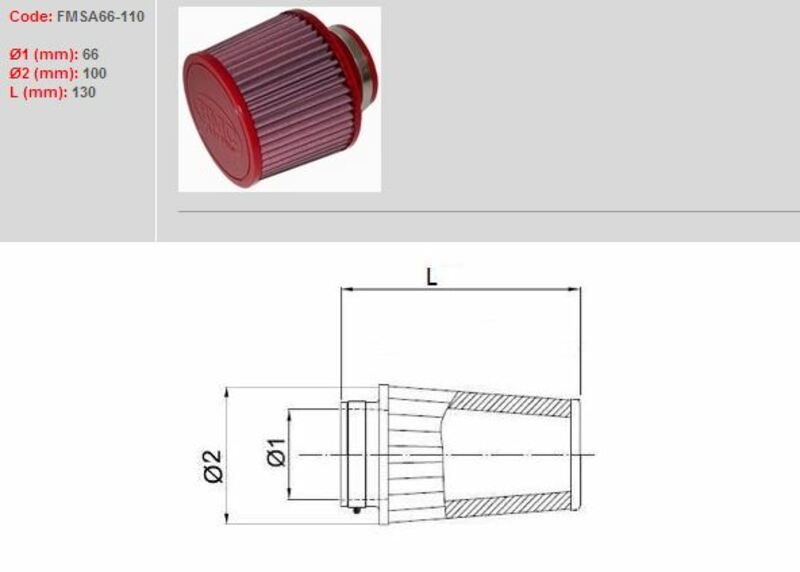 Filtre à air BMC conique Ø66mm - FMSA66-110 