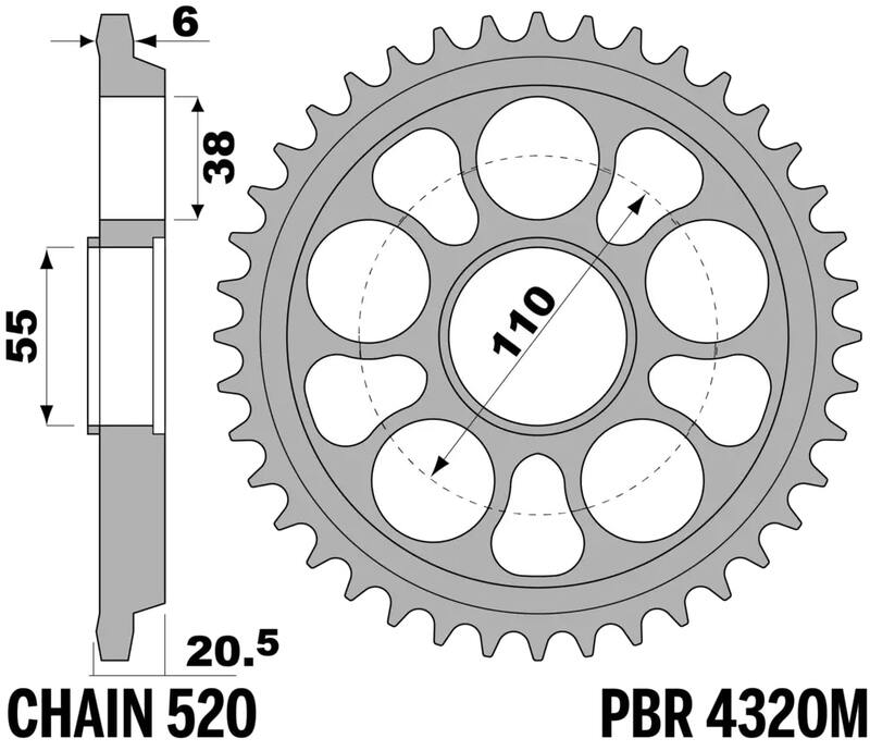 Couronne PBR aluminium ultra-light anodisé dur 4320M - 520 