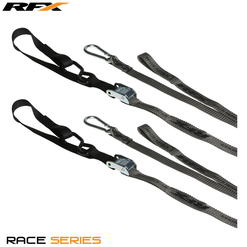 Sangles d'arrimage RFX série 1.0 Race (Gris/Noir) avec boucle supplémentaire et clip mousqueton 