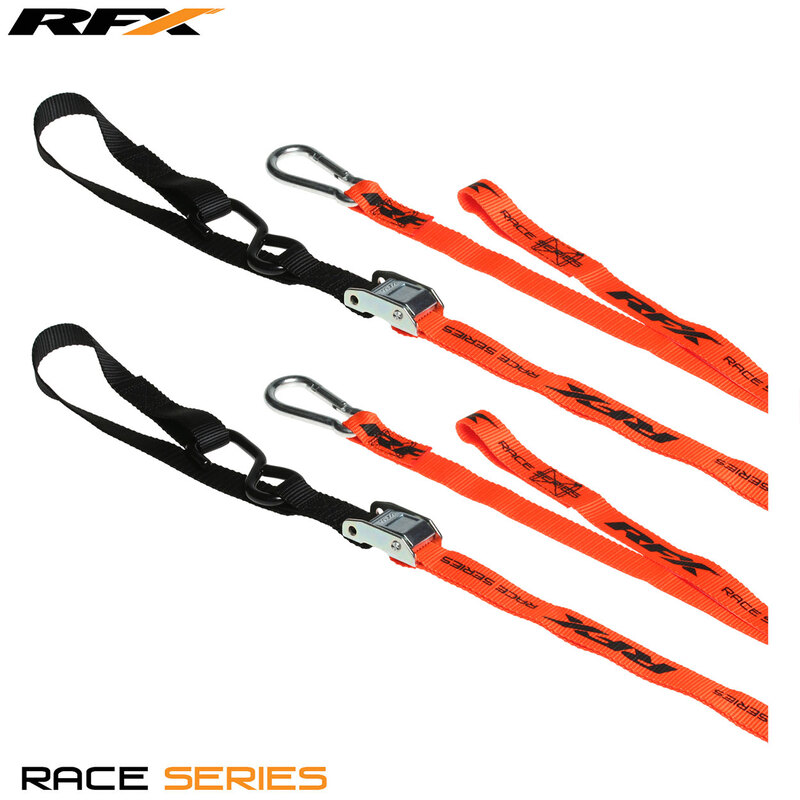 Sangles d'arrimage RFX série 1.0 Race (Orange/Noir)  (Orange/Noir) avec boucle supplémentaire et clip mousqueton 