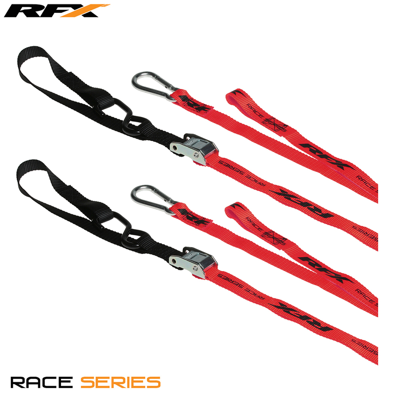 Sangles d'arrimage RFX série 1.0 Race (Rouge/Noir) avec boucle supplémentaire et clip mousqueton 
