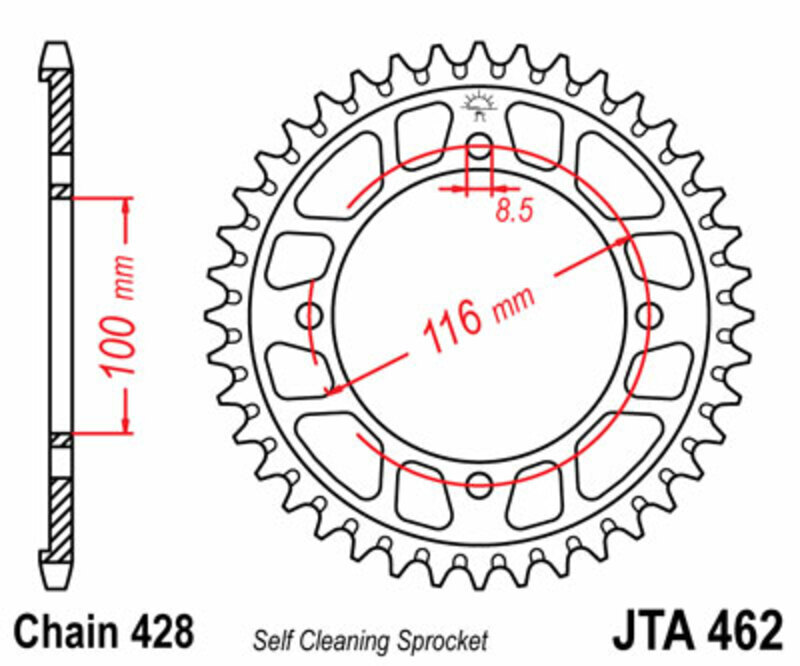 Couronne JT SPROCKETS aluminium noir Ultra-Light anti-boue 462 - 428 