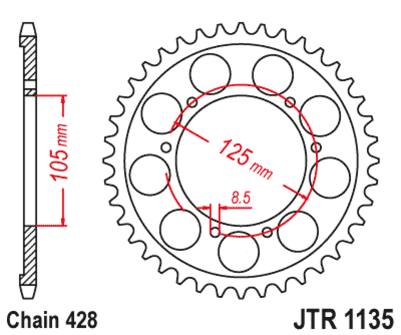 Couronne JT SPROCKETS acier standard 1135 - 428 