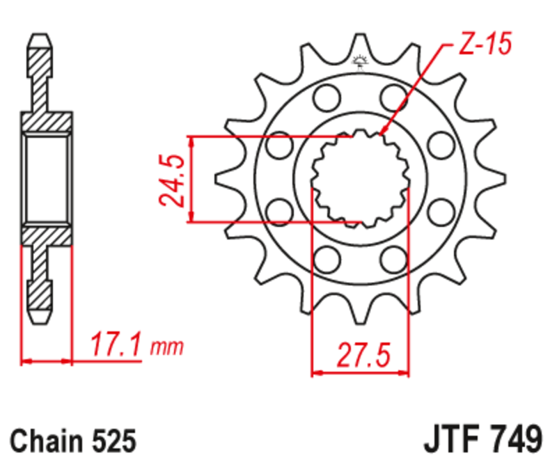Pignon JT SPROCKETS acier anti-bruit 749 - 525 