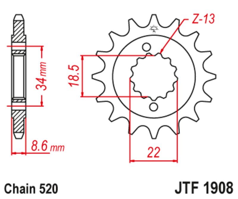 Pignon JT SPROCKETS acier anti-bruit 1908 - 520 