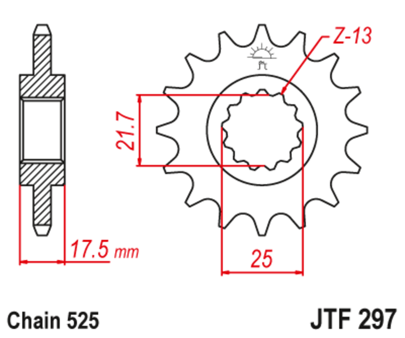 Pignon JT SPROCKETS acier anti-bruit 297 - 525 
