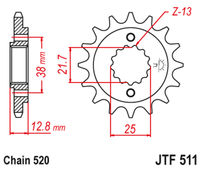 Pignon JT SPROCKETS acier anti-bruit 511 - 520 