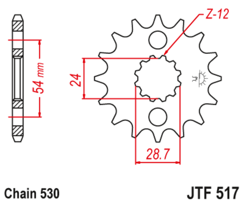 Pignon JT SPROCKETS acier anti-bruit 517 - 530 