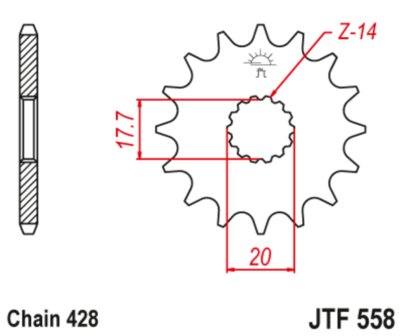 Pignon JT SPROCKETS acier anti-bruit 558 - 428 