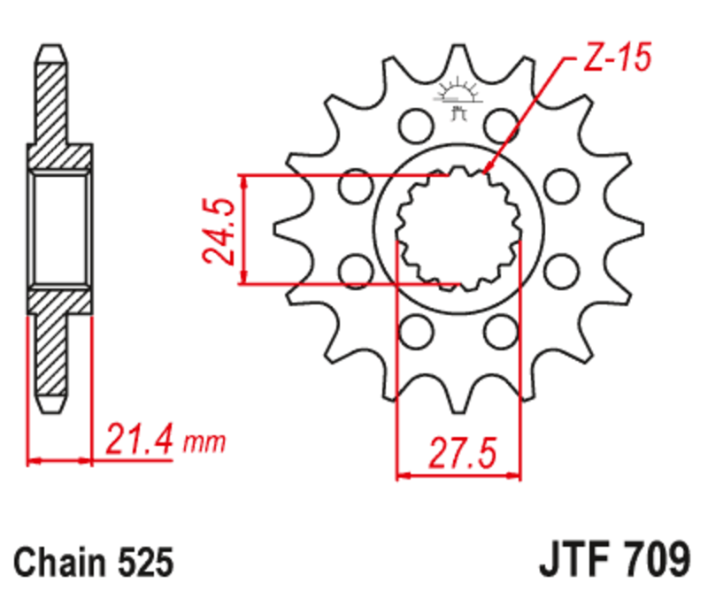 Pignon JT SPROCKETS acier anti-bruit 709 - 525 