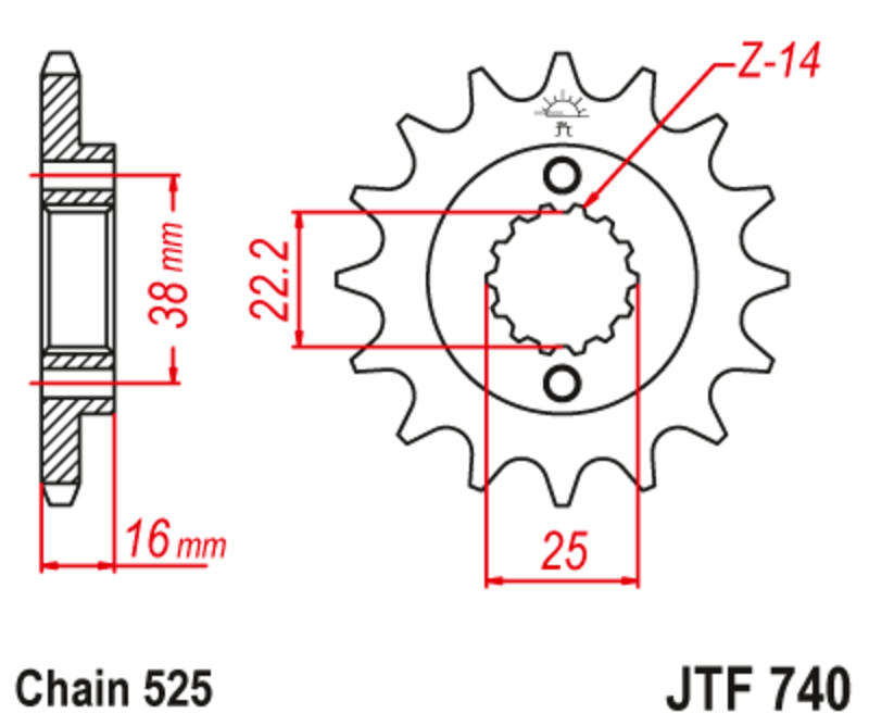 Pignon JT SPROCKETS acier anti-bruit 740 - 525 