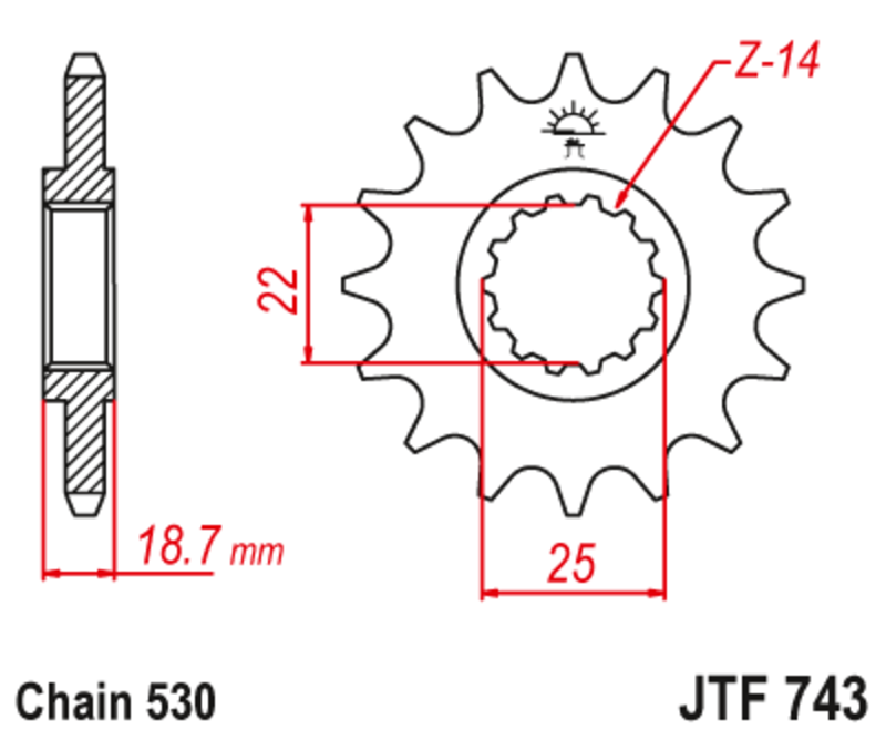 Pignon JT SPROCKETS acier anti-bruit 743 - 530 