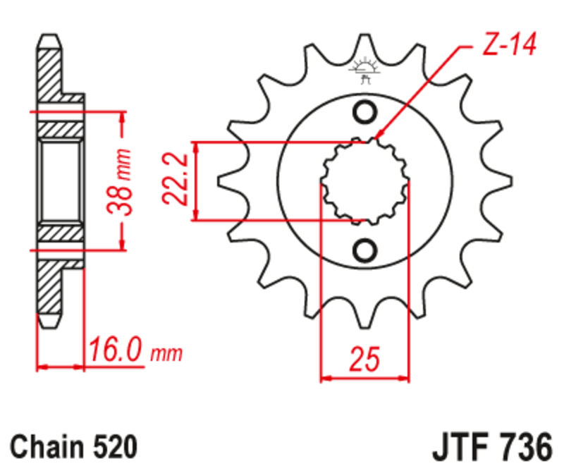 Pignon JT SPROCKETS acier anti-bruit 736 - 520 