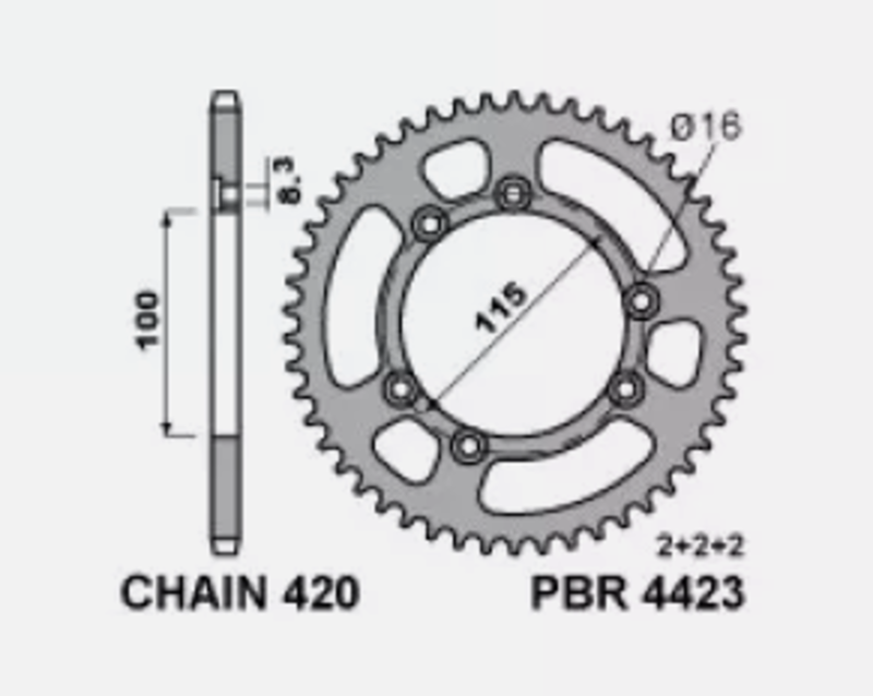 Couronne PBR Racing aluminium ultra-light 4423 - 420 