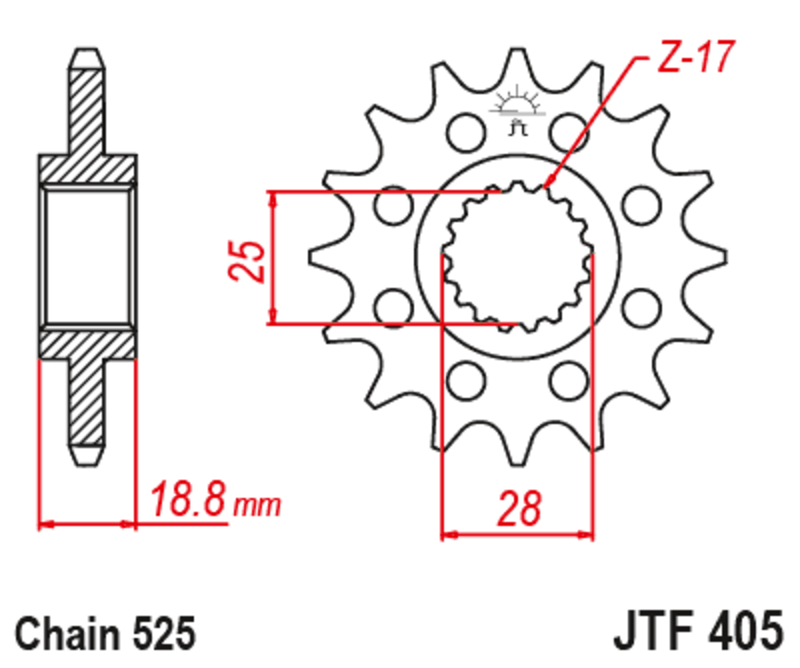 Pignon JT SPROCKETS acier anti-bruit 405 - 525 