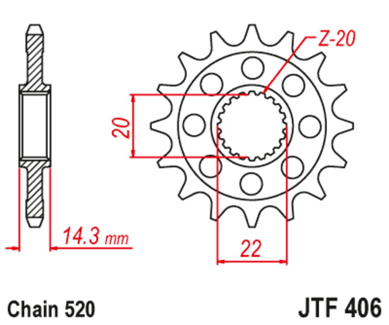 Pignon JT SPROCKETS acier anti-bruit 406 - 520 