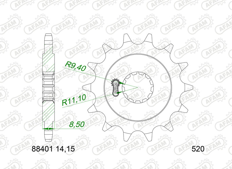 Pignon AFAM acier standard - 520 