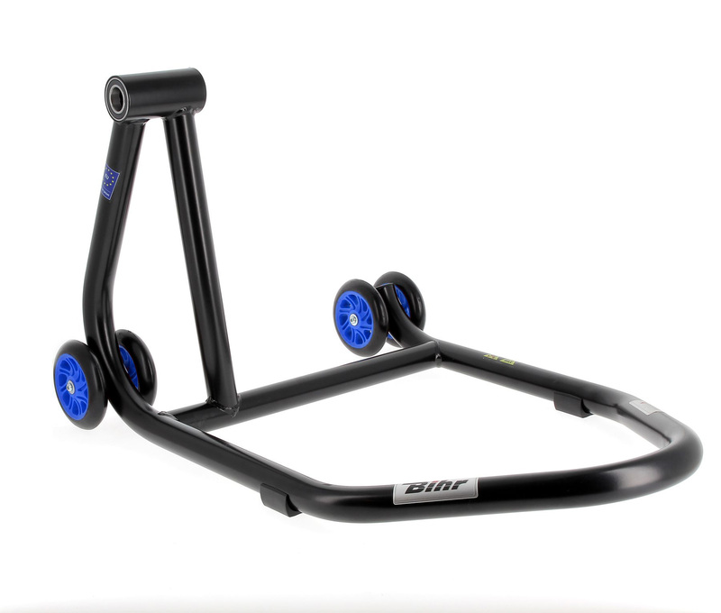 Béquille monobras gauche BIHR Home Track noir mat roues bleu 