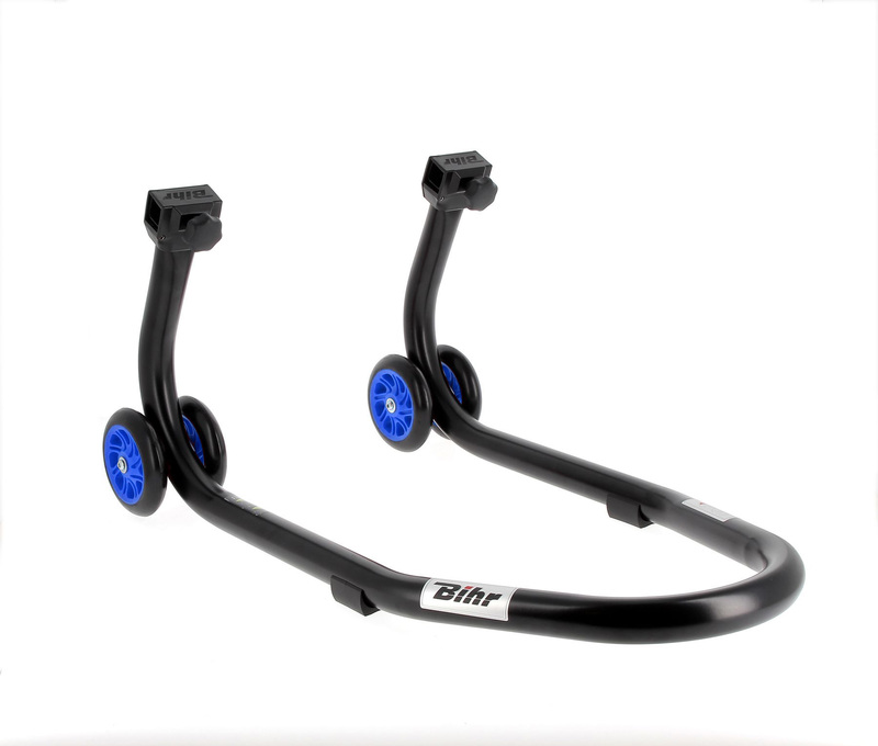 Béquille de stand avant BIHR Home Track noir mat roues bleu 