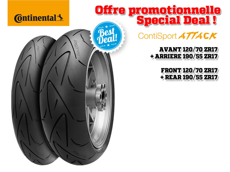 Train de pneus CONTINENTAL ContiSportAttack (120/70 ZR 17 + 190/55 ZR 17) 